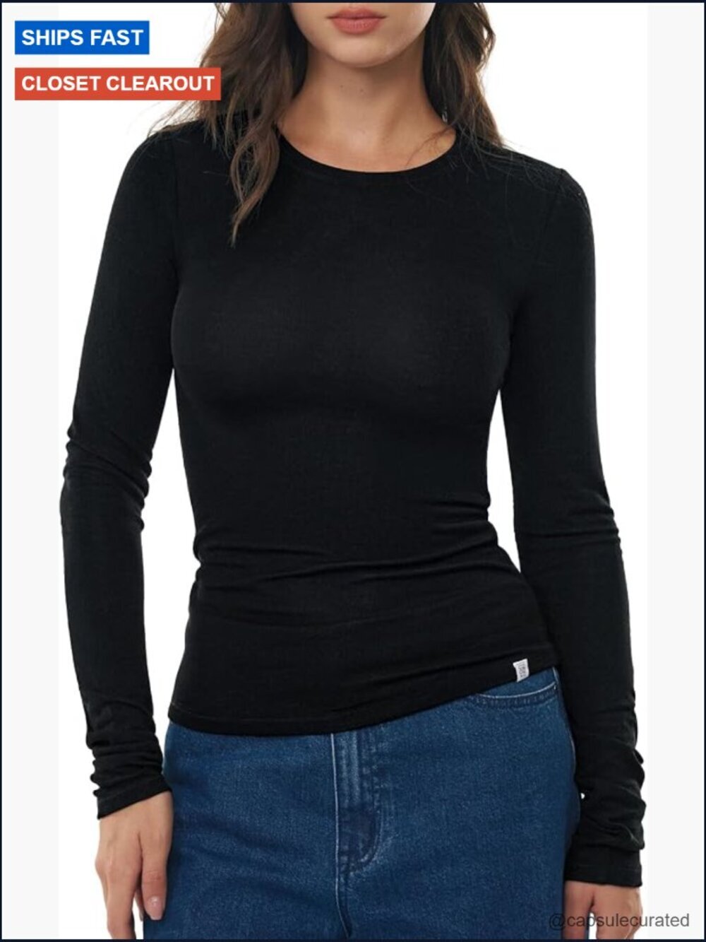 Merino Wool Blend Long Sleeve Crew Neck Fitted Tee Cozy Top